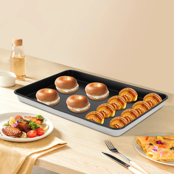 Bageplade - Bradepande 60×40×4,6 cm - Aluminiumlegering - Tåler op til 250°C - Sort