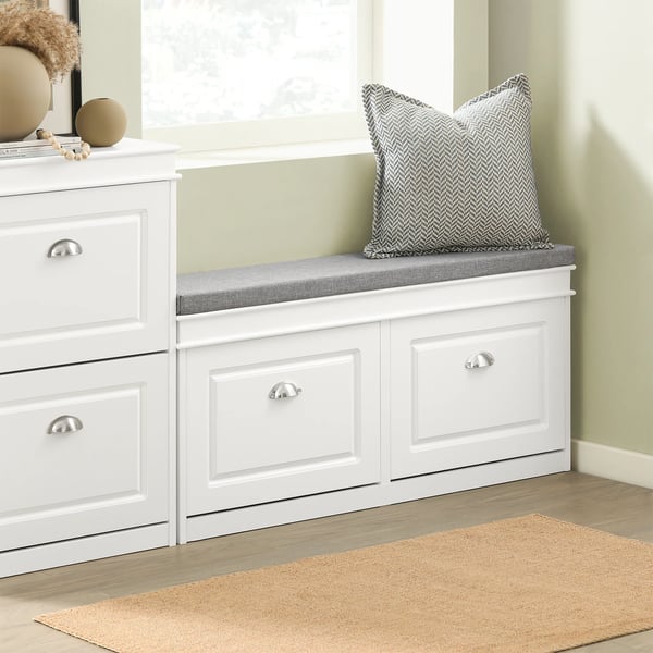 Skobænk / Skoskab - FSR64 - Med siddepude - 2 klapdøre - Træ - Ca. 104x52x24 cm - Moderne stil - Selvmontering - Hvid
