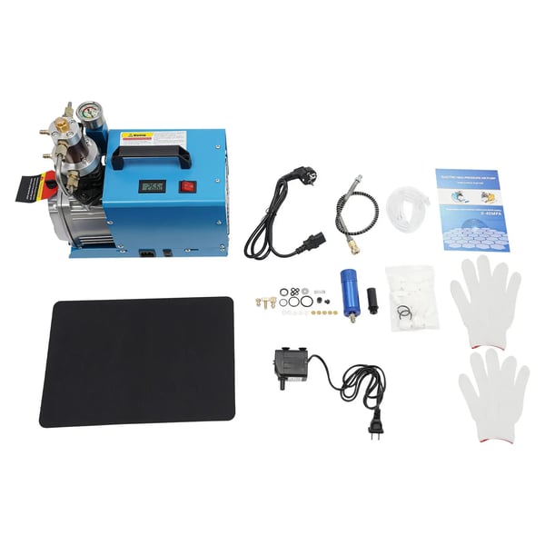 Elektrisk luftpumpe 220V - PCP kompressor - Højtryk - EU-stik - Til PCP luftgevær og dæk - Hvid