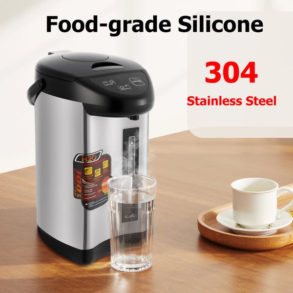 Varmtvandsdispenser - Elektrisk bordskedel - 4 L Kapacitet - 750 W - 220 V EU-stik - 304 Rustfrit Stål - Tryk-hane - Sort