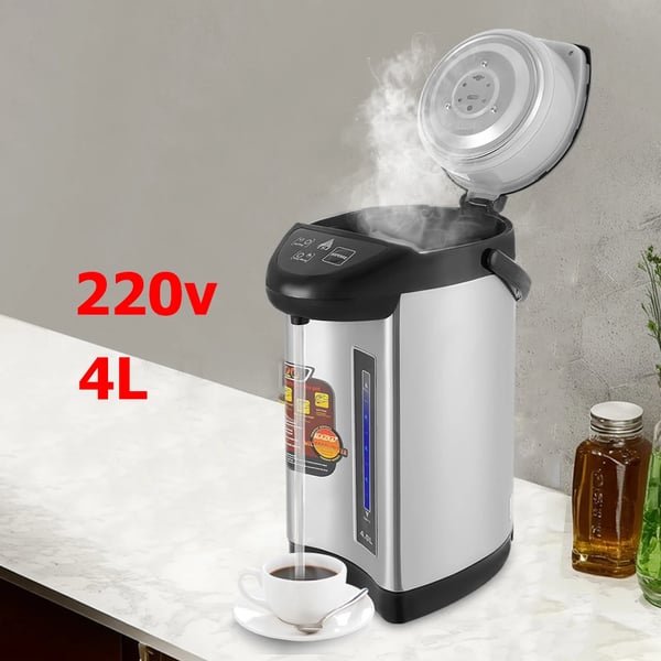 Varmtvandsdispenser - Elektrisk bordskedel - 4 L Kapacitet - 750 W - 220 V EU-stik - 304 Rustfrit Stål - Tryk-hane - Sort