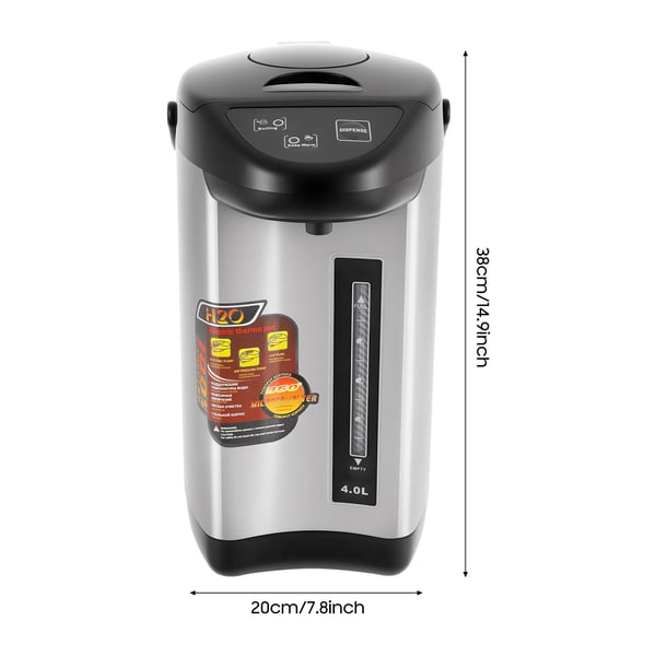 Varmtvandsdispenser - Elektrisk bordskedel - 4 L Kapacitet - 750 W - 220 V EU-stik - 304 Rustfrit Stål - Tryk-hane - Sort