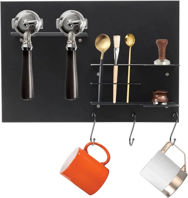 Væghylde til Kaffeværktøj & Kaffetilbehør - Opbevaringshylde - Tre Kroge - Vægmonteret - Til Espresso-tilbehør - Moderne Design