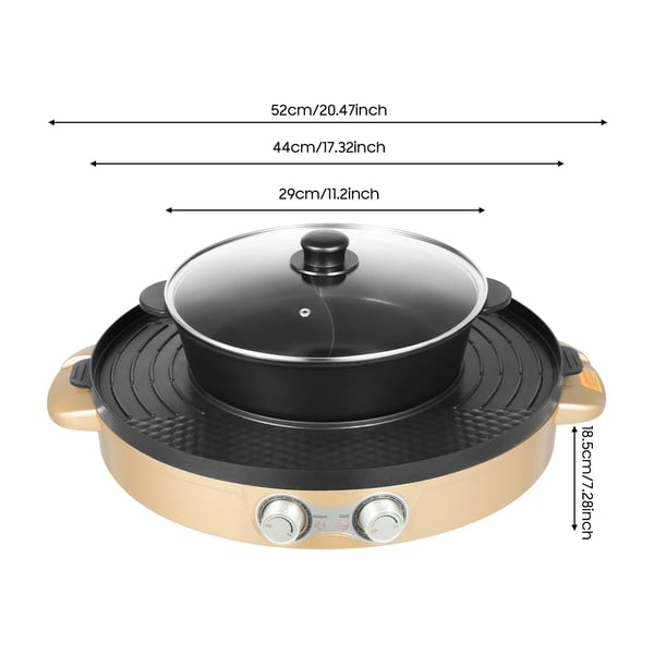 Elektrisk hotpot - Grill 2-i-1 - 2200 W - Delt yin-yang-gryde - Glaslåg - Non-stick belægning - Bordmodel - Blå