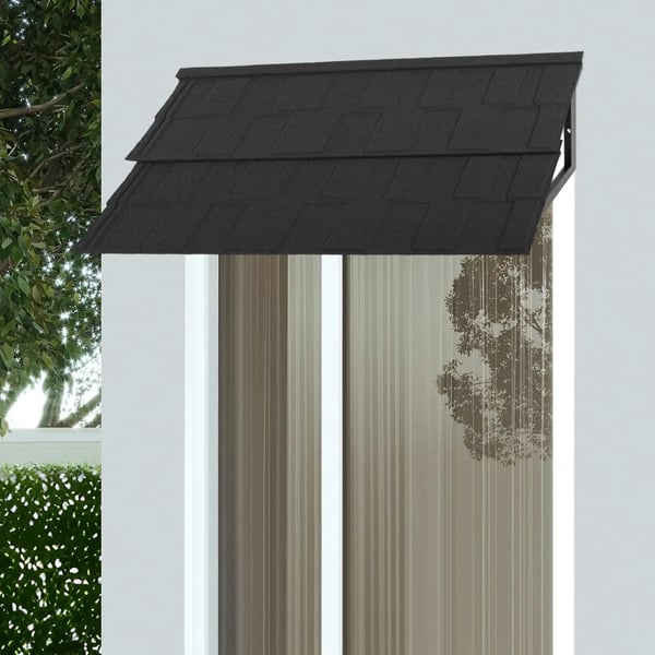 Vindues- og dørmarkise - Overdækning - Polyesterdug - Ramme i aluminium & galvaniseret stål - Sol- og regnbeskyttelse - Sort