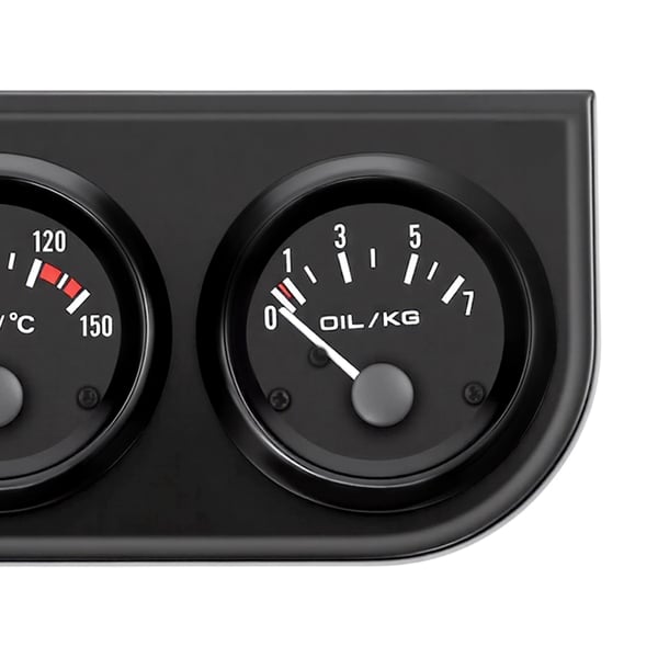 Bilinstrument - 52 mm 3-i-1 måler - Olietryk, Vandtemperatur, Voltmeter - 12V LED - Sort