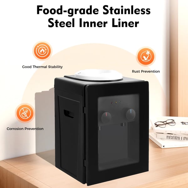 Vanddispenser - Bordmodel - Varm & Kold - 550W Opvarmning, 75W Køling - Temperatur 85–95 °C - Til 3,5–18 L Dunk/Flaske - Spænding 220V 50Hz - Sort