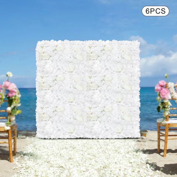 Kunstig blomstervæg - Panel til fotobaggrund - Plast - Blomsterhoveder - Bryllup - Indendørs - Hvid