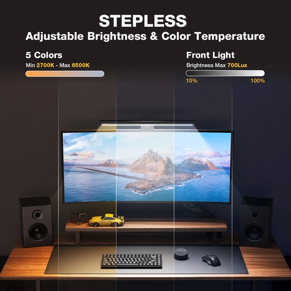 DL-RS1 Plus - Skærmlampe til monitor - Touch- og fjernbetjening - Justerbar farvetemperatur - Batteridrevet - Sort