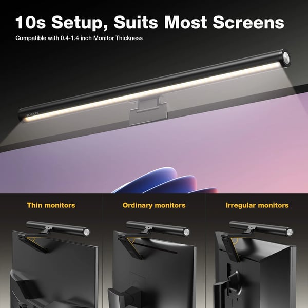 DL-RS1 Plus - Skærmlampe til monitor - Touch- og fjernbetjening - Justerbar farvetemperatur - Batteridrevet - Sort
