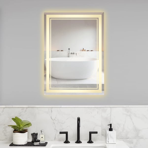 LED Badeværelsesspejl - Vægspejl - Størrelse 70×50 cm - Touch-styring - Dæmpbar 3 Farver - Hukommelsesfunktion - IPX4 Vandtæt - Sølv