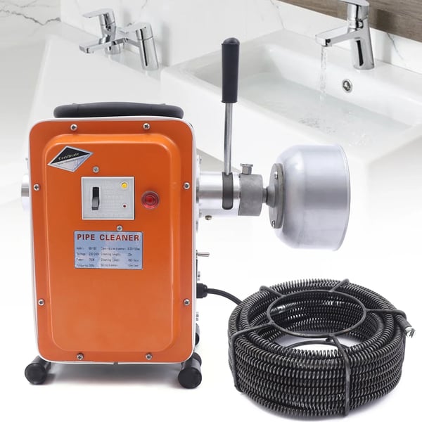 Elektrisk kloak- og afløbsrenser - Rørrenser - 230–240 V - 750 W Motor - Vandtæt Design - Rensespiral til rør - Himmelblå