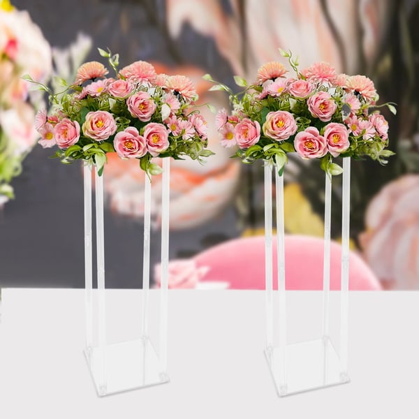 Blomsterstativ i Akryl - Geometrisk Søjle/Piedestal Til Vase - Sæt Med 2 - Massivt Akrylrør - Til Bryllup & Fest - Transparent