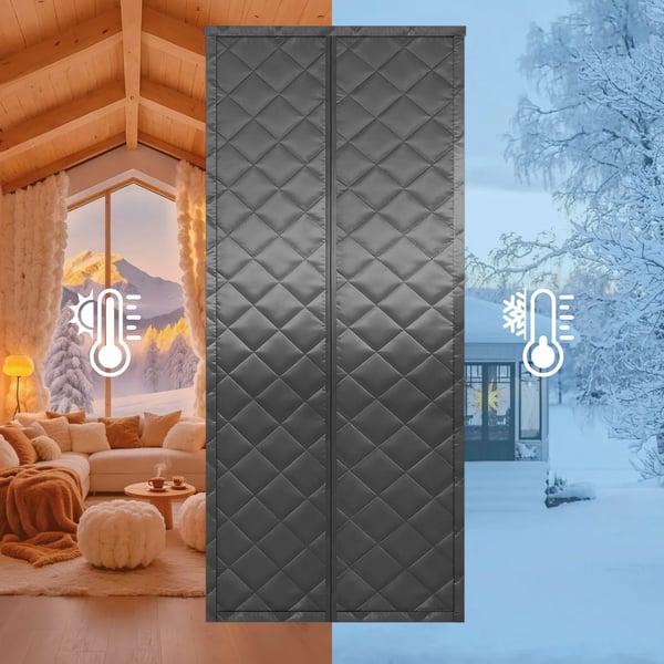 Dørforhæng - Magnetisk Termo-Dørforhæng - Fortykket - Lydisolerende - Vindafvisende - PVC/Plast - 81x203 cm - Grå