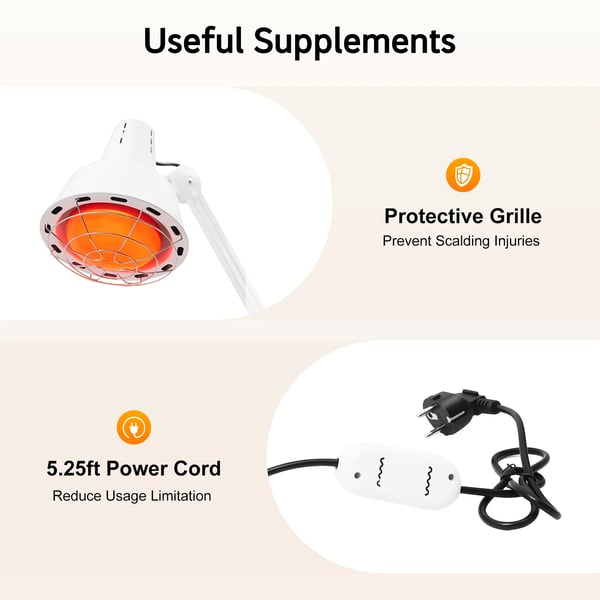 Infrarød lampe - Klemme/clip-on - 180° justerbar - 3 varmeniveauer - Elektrisk uden batterier - Smertelindring for muskler - Hvid