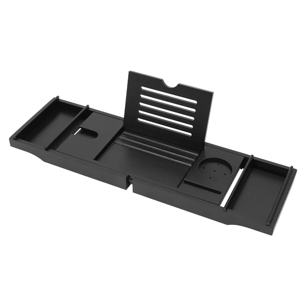 Badekarsbakke - Badekar Hylde - Justerbar 75–111 cm - Bambus - Til bog, vin, sæbe, lys - Sort