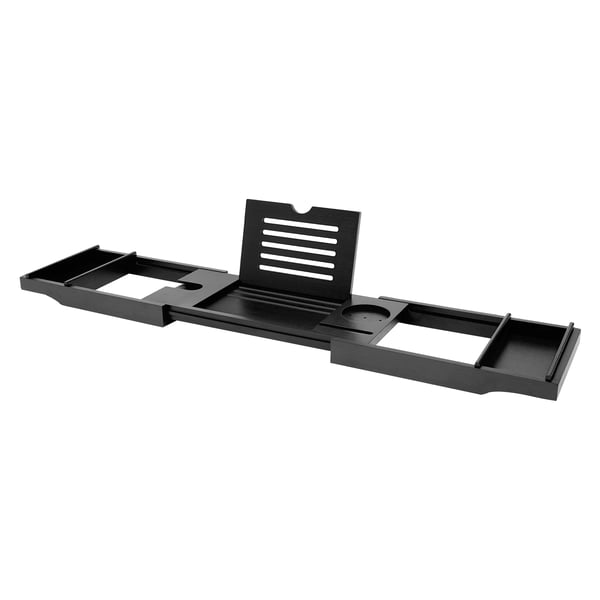Badekarsbakke - Badekar Hylde - Justerbar 75–111 cm - Bambus - Til bog, vin, sæbe, lys - Sort