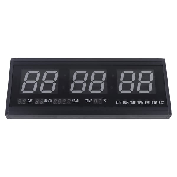 LED vægur - Digital 48×19 cm - Automatisk dæmpning - Lydløs - Tid/Dato/Temperatur - 220 V netstrøm - Blå