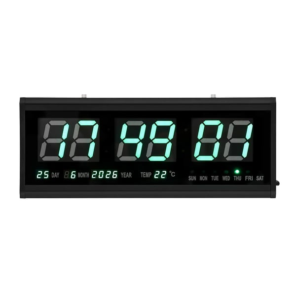 Digitaalinen LED-kello - Seinäkello - 48×19 cm - Hiljainen - Automaattinen himmennys - Aika/Päivä/Lämpötila - 220V verkkovirta - Kolmiomuotoilu
