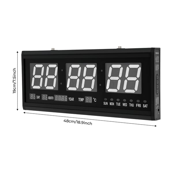 Digital LED-klocka - Väggklocka - 48×19 cm - Tyst - Auto-dimning - Tid/Datum/Temp - 220V nätdrift - Triangulär design - Grön