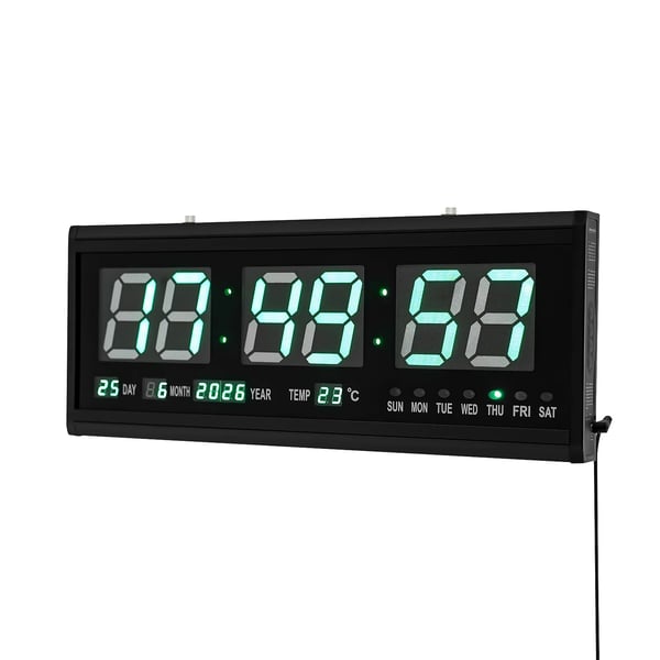 Digital LED-klocka - Väggklocka - 48×19 cm - Tyst - Auto-dimning - Tid/Datum/Temp - 220V nätdrift - Triangulär design - Grön