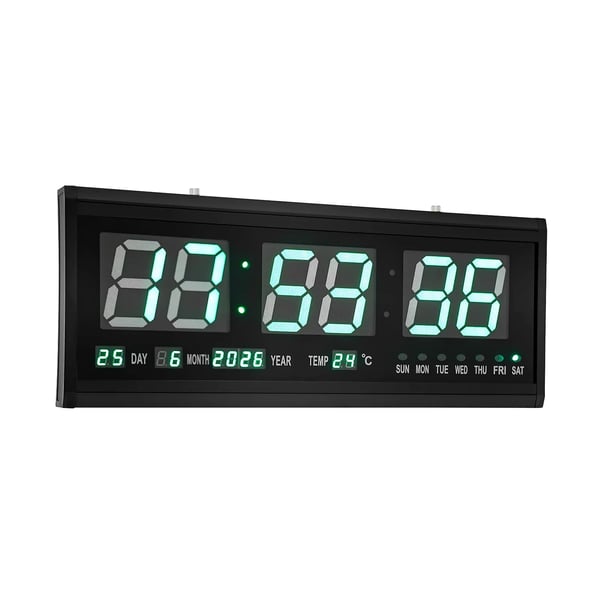 Digital LED-klocka - Väggklocka - 48×19 cm - Tyst - Auto-dimning - Tid/Datum/Temp - 220V nätdrift - Triangulär design - Grön