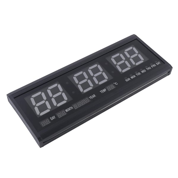 LED vægur - Digital 48×19 cm - Automatisk dæmpning - Lydløs - Tid/Dato/Temperatur - 220 V netstrøm - Blå