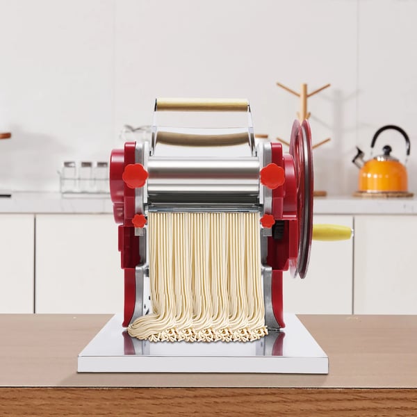 Pasta- og nudelmaskine - Manuel - Rustfrit stål - Nudelskærer 3 mm - Dumpling-udstikker - Rød