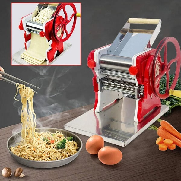Pasta- og nudelmaskine - Manuel - Rustfrit stål - Nudelskærer 3 mm - Dumpling-udstikker - Rød