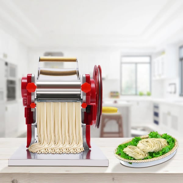 Pasta- og nudelmaskine - Manuel - Rustfrit stål - Nudelskærer 3 mm - Dumpling-udstikker - Rød