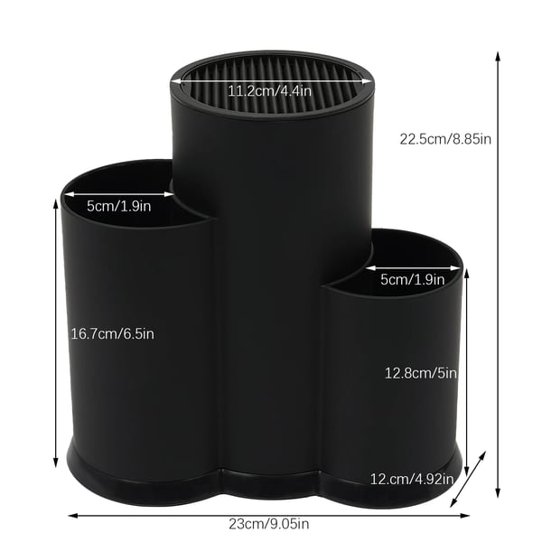 Veitsiteline - Universaali pidike - Irrotettavat urat - Tilaa 4–5 veitselle - Terille 5–8 cm - Halkaisija 11,2 cm - Materiaali PP+TPR - Musta
