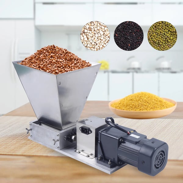 Elektrisk kornkværn - Krydderi- og kaffekværn - 4 L - 20 kg/t - 75 rpm - 60 W kobbermotor - Rustfrit stål/aluminiumslegering - Sølv