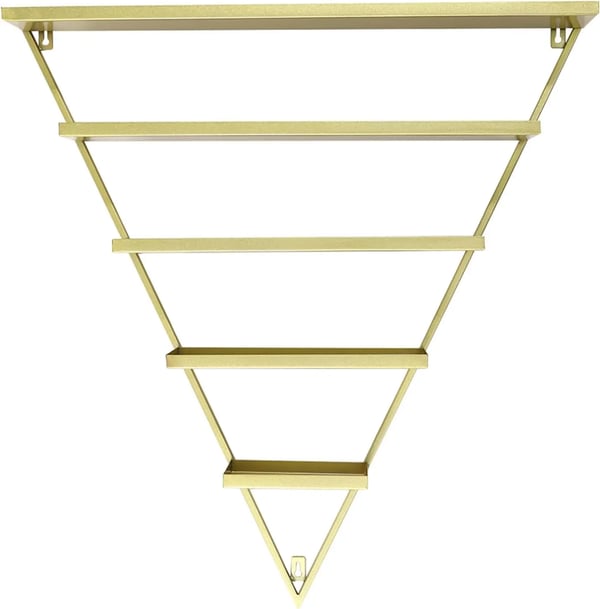 Neglelakshylde & stativ - Væghængt metalhylde - Triangulært display - 10-pak - Til kosmetik - Guld