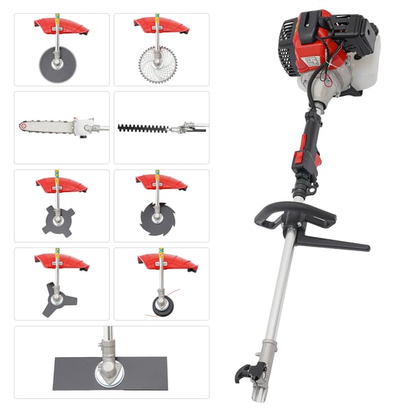 Bensindrivet trädgårds-multiverktyg - Gräsklippare/Häcksax - 52 cm³ 2-takt - 1,7 kW - 6500–8500 varv/min - Röd