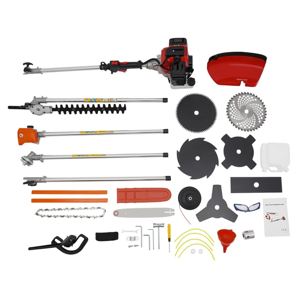 Benzindrevet have-multiværktøj - Plæneklipper/Hækkeklipper - 52 cm³ 2-takt - 1,7 kW - 6500–8500 o/min - Rød