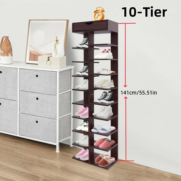 Kenkähylly - Vapaasti seisova kenkäteline - 10 tasoa - 18 lokeroa - Lastulevy & MDF - Eteiseen - Ruskea