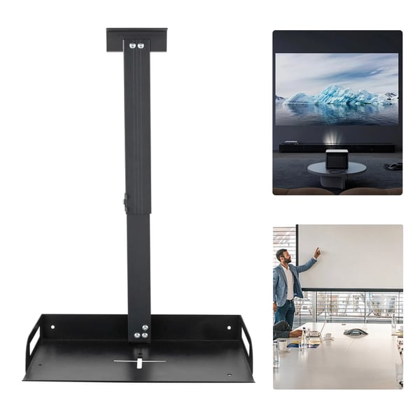 Projektorholder/Projektorbeslag - Loftmontering - Justerbar 34–56 cm - Universal Pasform - Udhulet Bundplade - Med Skinne - Sort