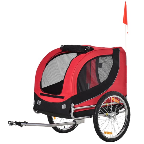 Cykelvagn för hund - Hundtrailer - 130×73×90 cm - Med flagga - 8 Reflektorer - Röd