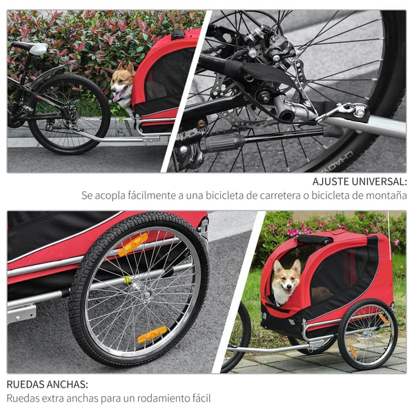 Cykelvagn för hund - Hundtrailer - 130×73×90 cm - Med flagga - 8 Reflektorer - Röd