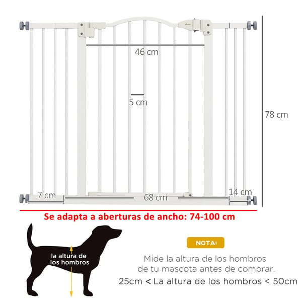 Hundgrind - Säkerhetsgrind - För medelstora hundar - Mått 100 x 3,5 x 78 cm - Metall och plast - Vit