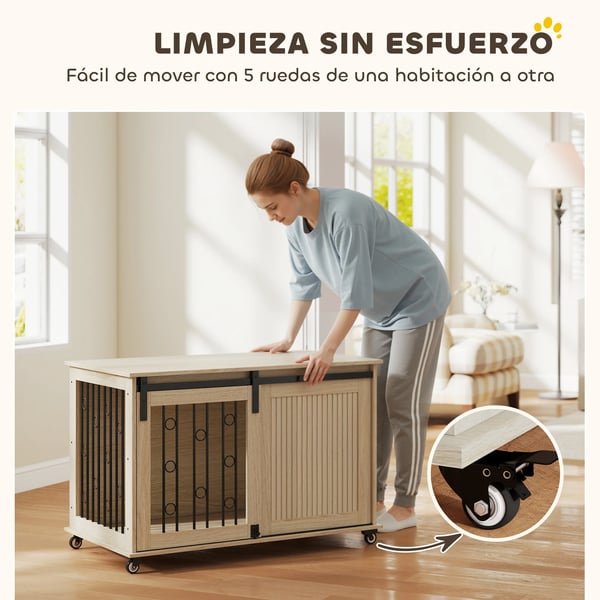 Hundbur - Sidobord - 2 dörrar - Låsbart - För stora hundar - Melamin/MDF - 100×56×65 cm - Ek