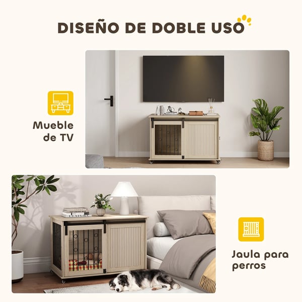 Hundbur - Sidobord - 2 dörrar - Låsbart - För stora hundar - Melamin/MDF - 100×56×65 cm - Ek