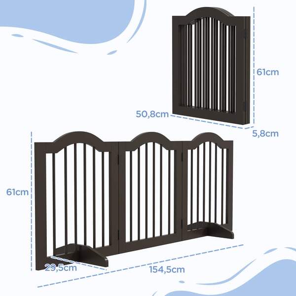 Hundgrind - Fällbart 3-panel säkerhetsgaller - Med ben - För medelstora hundar - MDF och trä - 154,5×29,5×61 cm - Kaffebrun