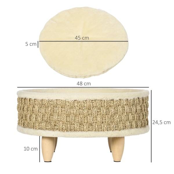 Hundsäng - Rund - Tvättbar Kudde - Plysch - Ram av Spånskiva - Andningsbar - 48 x 48 x 24,5 cm - Beige