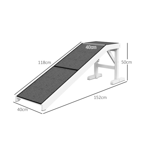 Hundramp - Säkerhetsramp - För medelstora hundar - Halkfri matta - Furu & polyester - 152 x 40 x 50 cm - Vit och grå