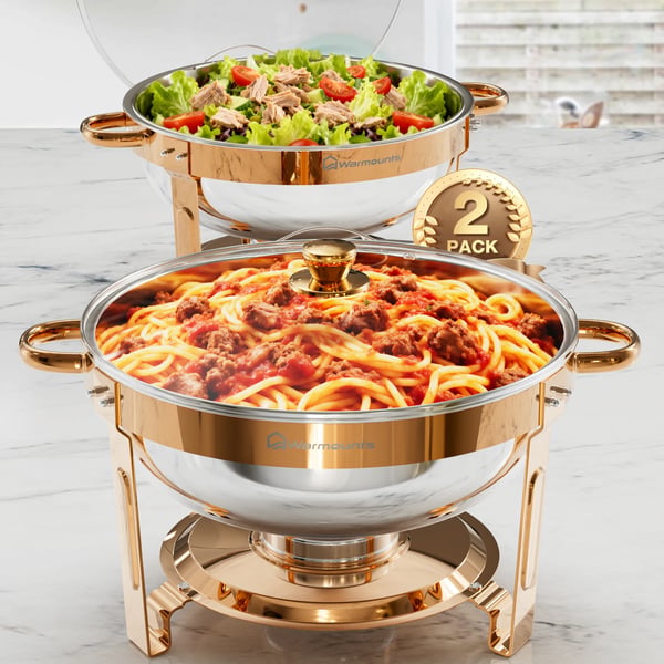 Buffévärmare - Chafing Dish Set 2-pack - Kapacitet 4,7 L - Med Glaslock - För Fest & Bankett - Brun