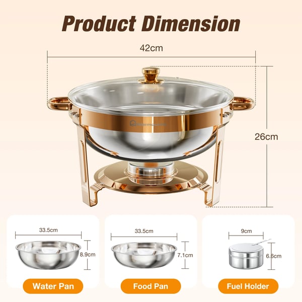 Buffetvarmer - Chafing Dish Sæt 2-pack - Kapacitet 4,7 L - Med Glaslåg - Til Fest & Banket - Brun