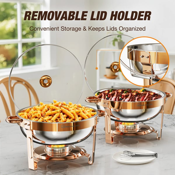 Buffetvarmer - Chafing Dish Sæt 2-pack - Kapacitet 4,7 L - Med Glaslåg - Til Fest & Banket - Brun