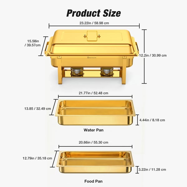 Chafing Dish Buffetvarmer - 4-pak - 10 l - Firkantet - Rustfrit stål 201 - Til buffet, catering, fest - Brun