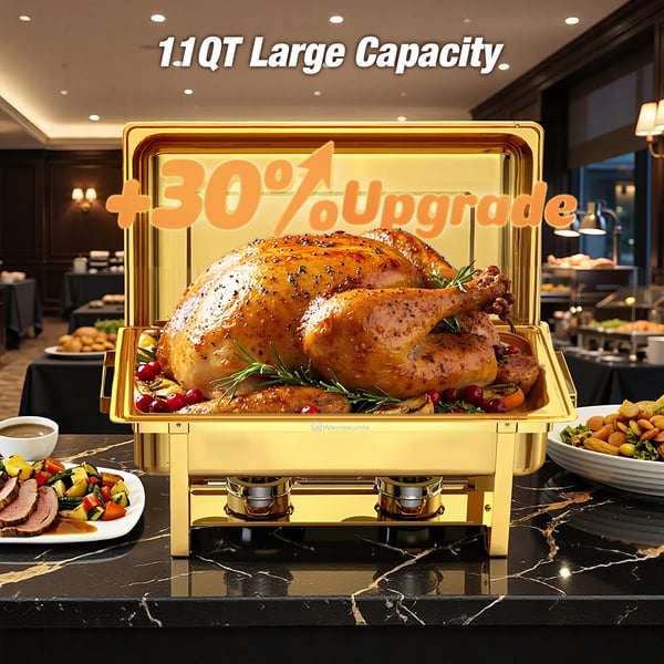 Chafing Dish Buffetvarmer - 4-pak - 10 l - Firkantet - Rustfrit stål 201 - Til buffet, catering, fest - Brun